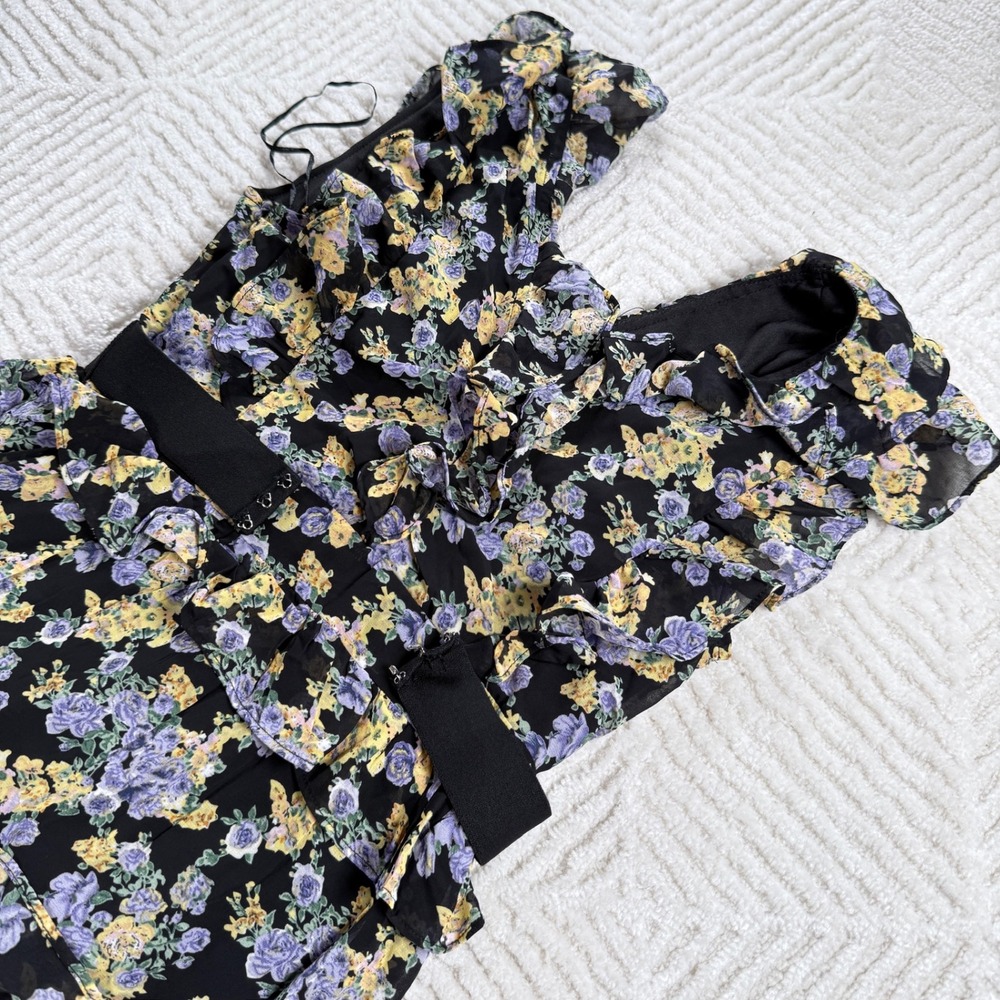 The Vintage Shop Floral Tiered Maxi Dress Women's Small Black Ruffle Boho Party - Picture 10 of 13
